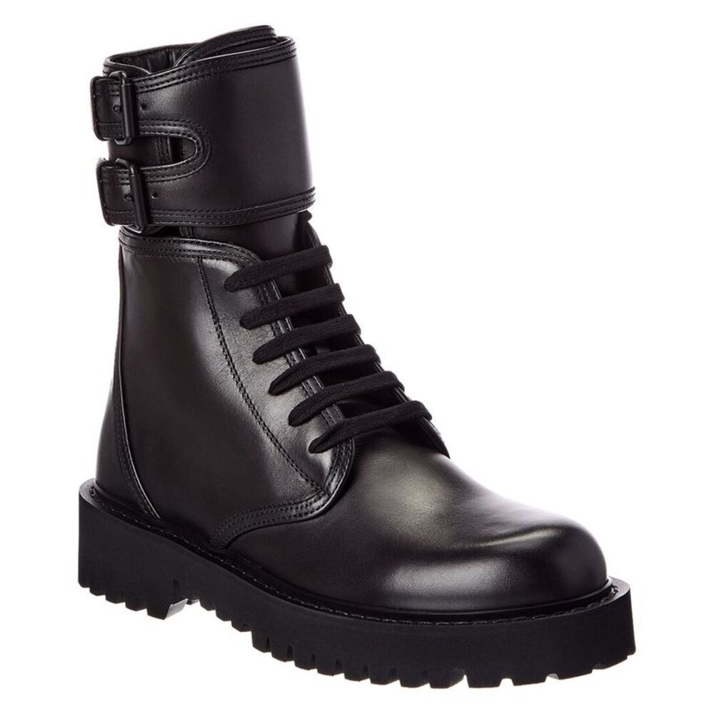 Valentino Leather Combat Boot, Black